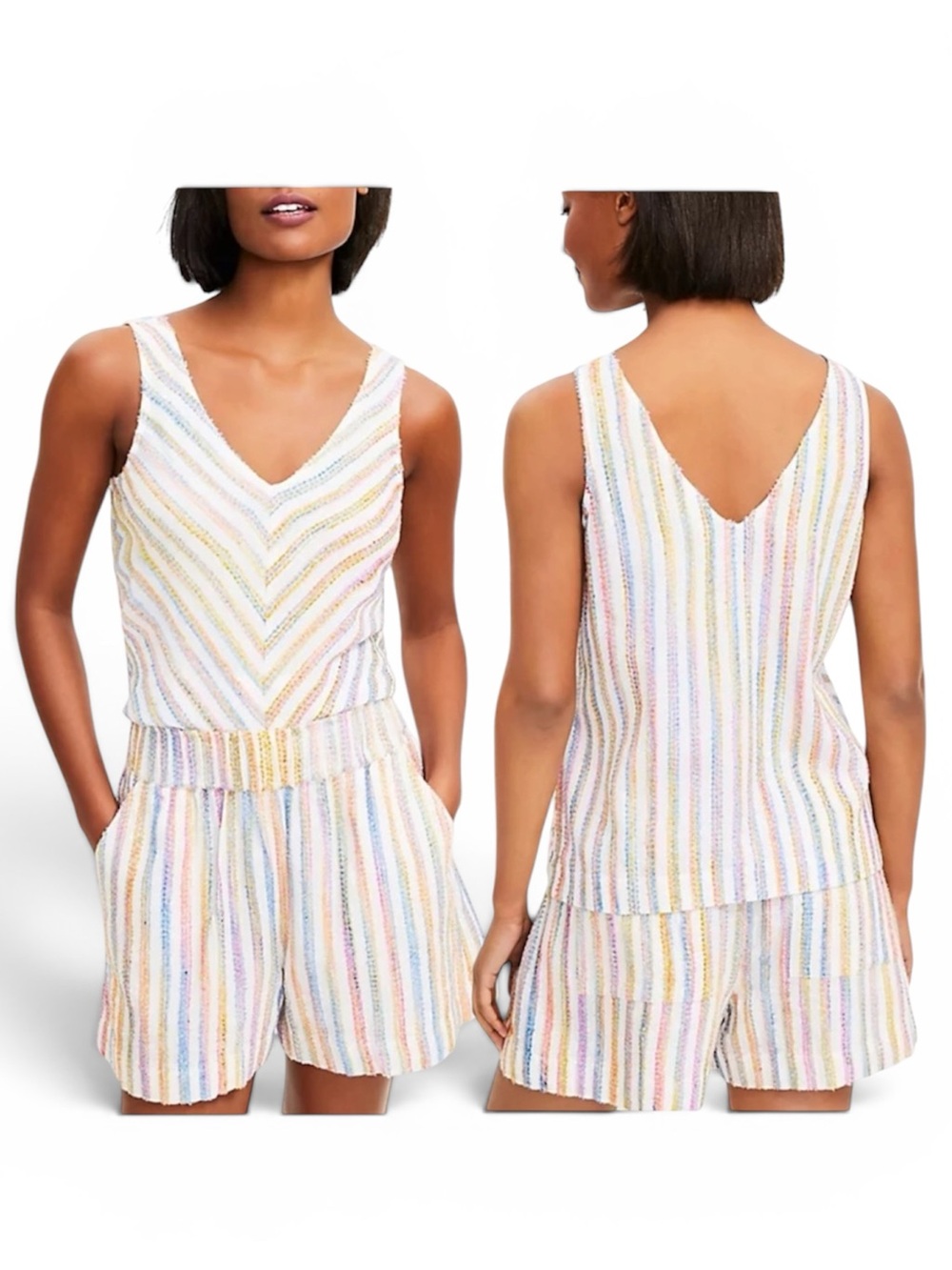 Lou & Grey Textured Chevron Beach Set Double V-Neck Tank & Shorts Sz S/M
